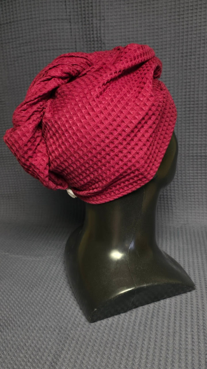Matu dvielis Turbāns ar podziņu vafeļauduma / bordo