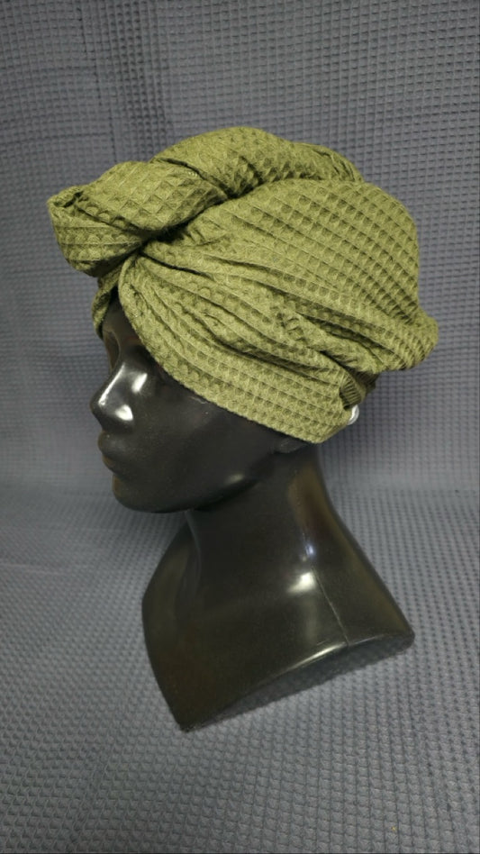 Matu dvielis Turbāns ar podziņu vafeļauduma / zaļš