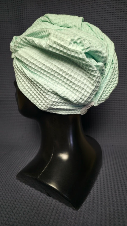 Plaukų rankšluostis Turbanas su sagomis, vafliniu pynimu / mėtų žalia