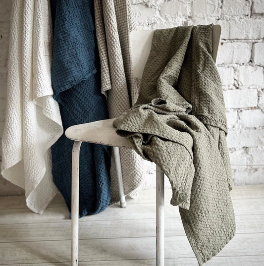 Linen waffle towel / GREEN
