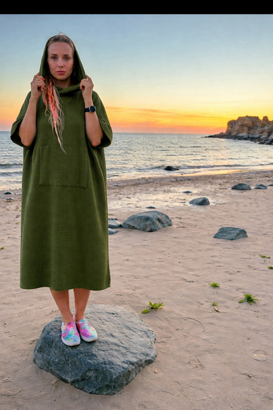 Pončo vafeļauduma garais - unisex / zaļš