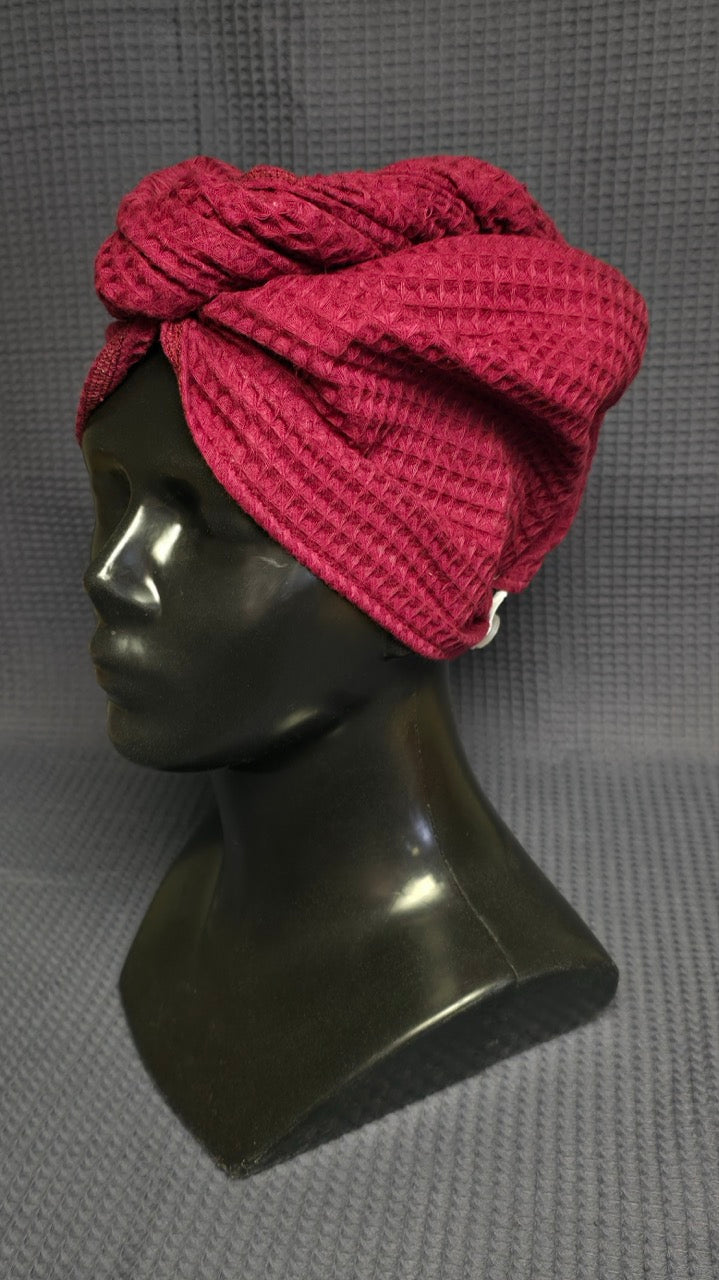 Matu dvielis Turbāns ar podziņu vafeļauduma / bordo