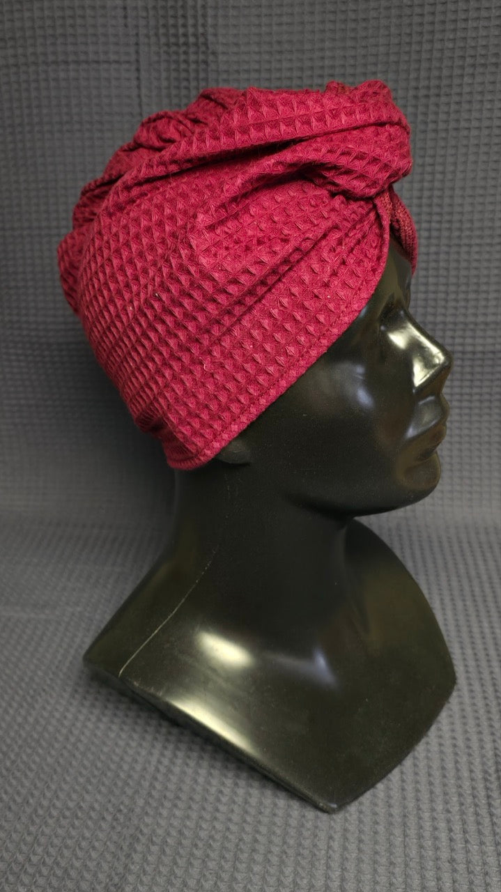 Matu dvielis Turbāns ar podziņu vafeļauduma / bordo