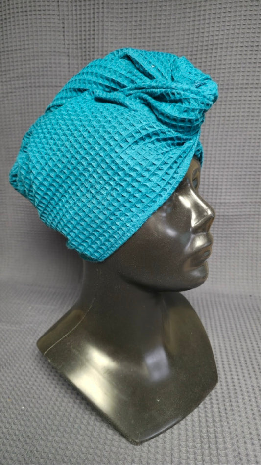 Plaukų rankšluostis Turbanas su sagomis, vafliniu pynimu / žibalo mėlynasis