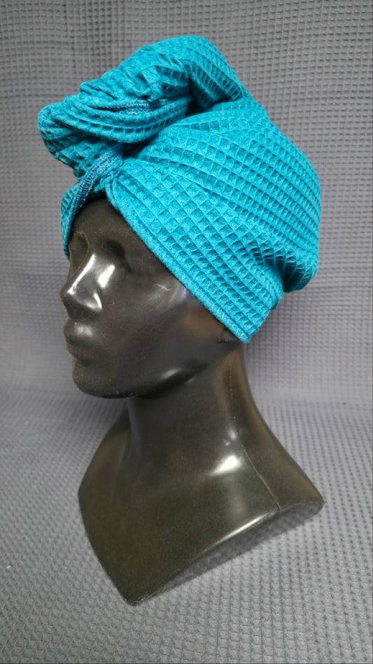 Plaukų rankšluostis Turbanas su sagomis, vafliniu pynimu / žibalo mėlynasis