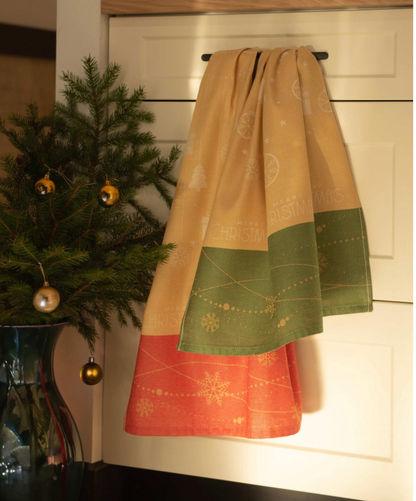 Kitchen Towel - Christmas ornament /green