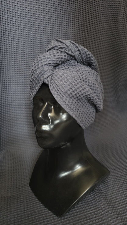 Plaukų rankšluostis Turbanas su sagomis, vafliniu pynimu / sena rožinė