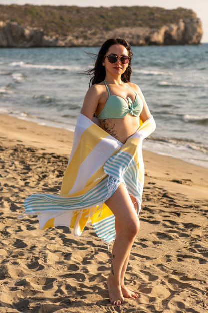Beach Towel Marine - yellow stripes