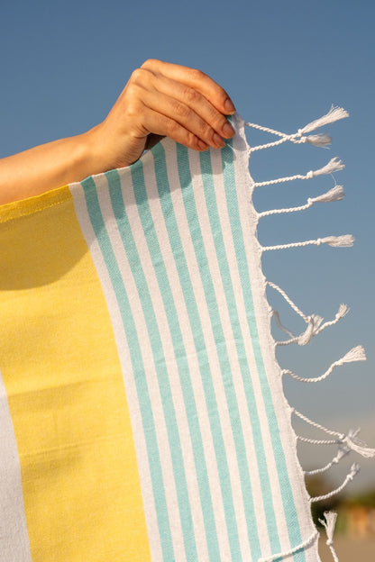 Beach Towel Marine - yellow stripes