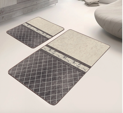 Krēmkrāsas marmora ģeometrisks vannas paklājs - 2 gab.