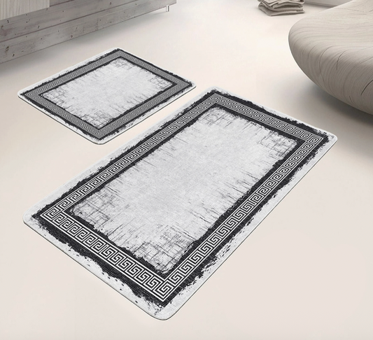 Stylish Gray Greek Key Pattern 2 Piece Bath Mat Set