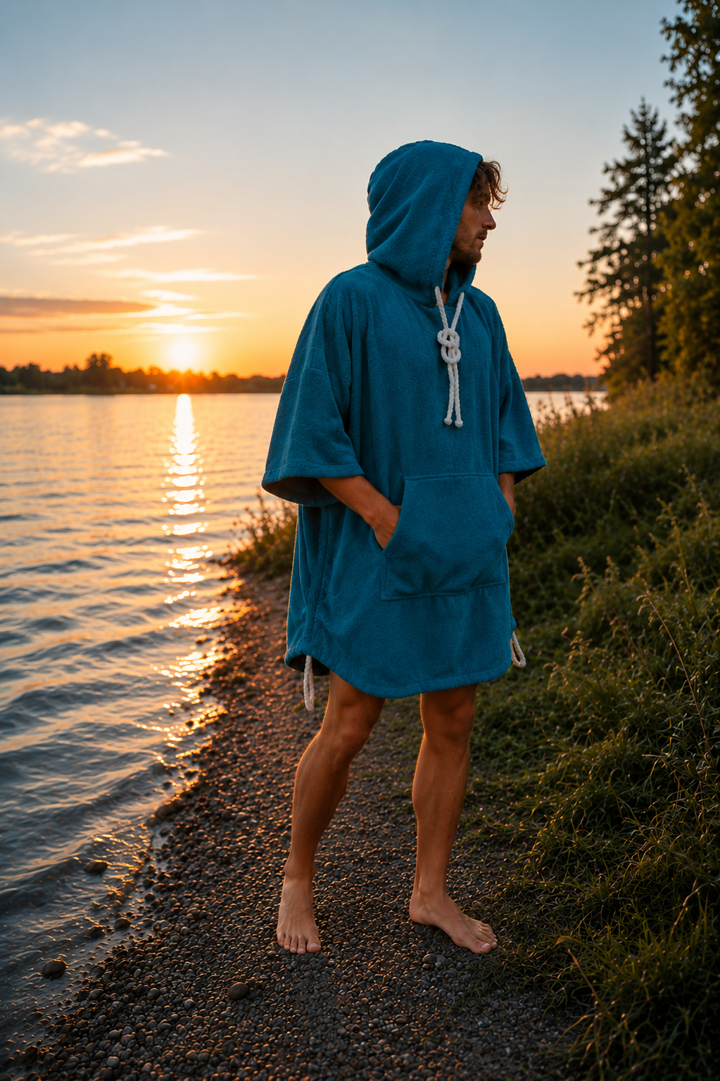Pončo unisex - jūras zils / īsais
