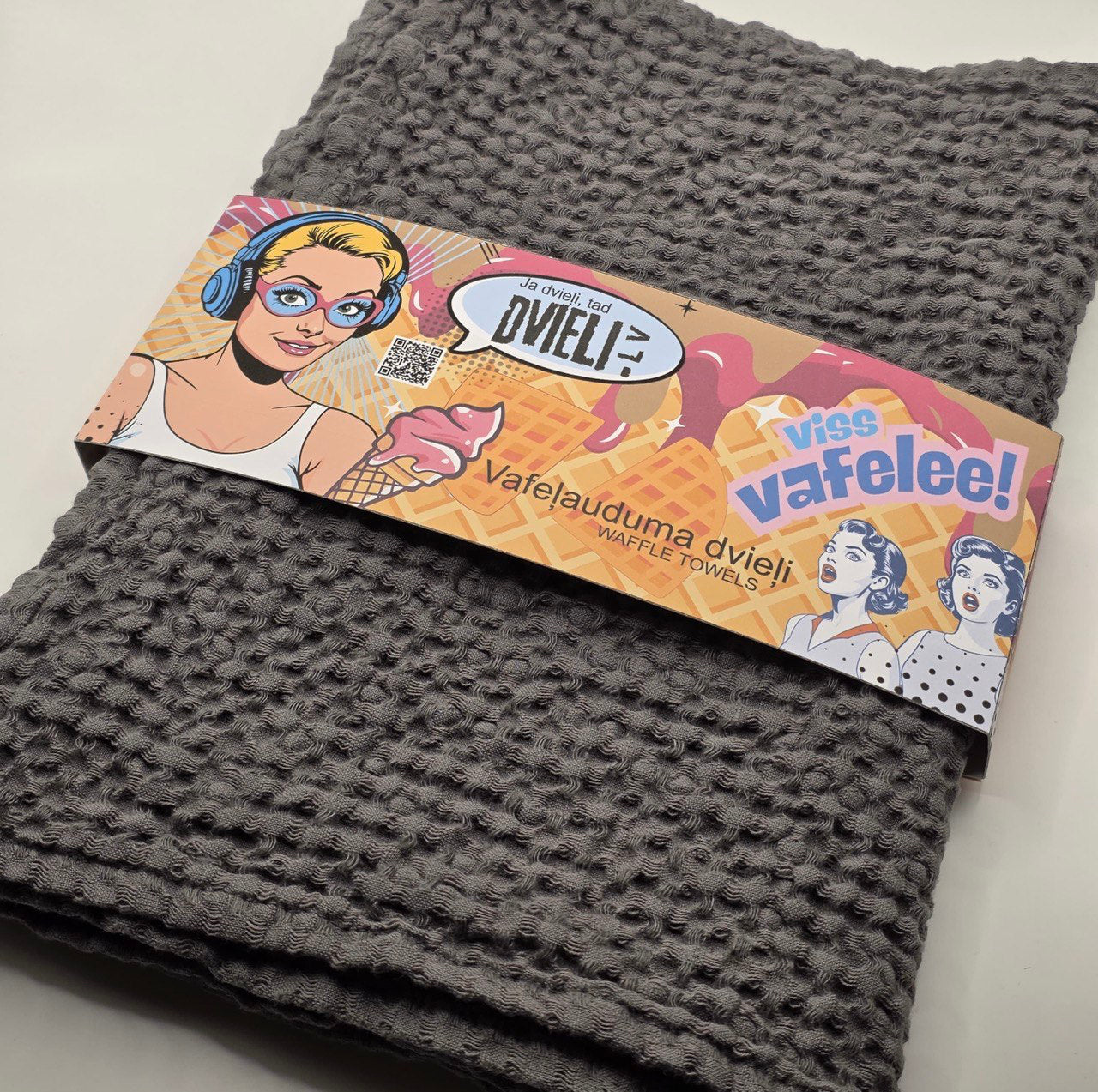 Lina vafeļauduma dvielis / TUMŠI PELĒKS