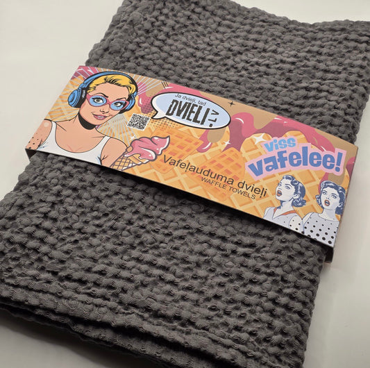 Linen waffle towel / DARK GREY